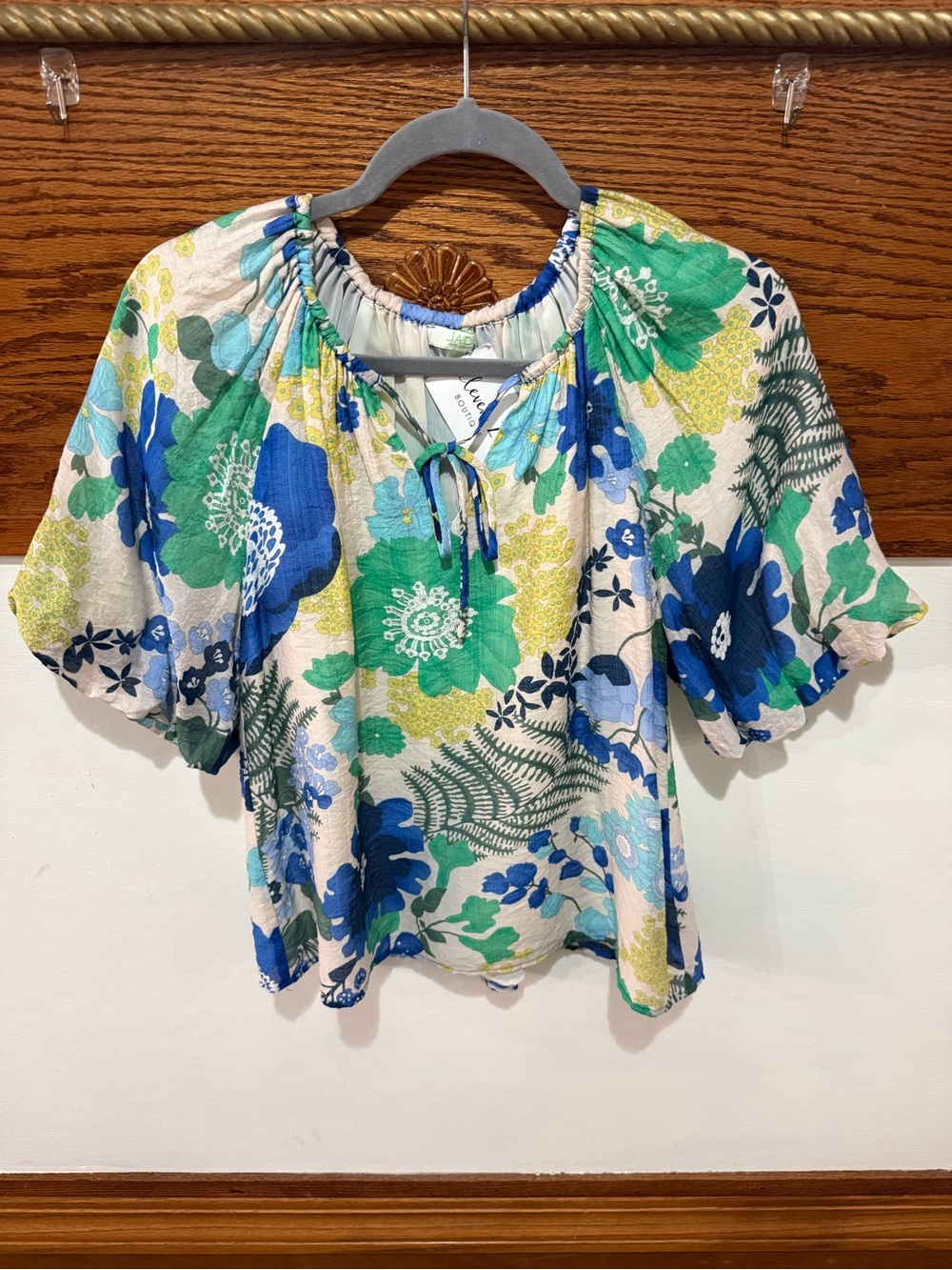 Women's Floral Peasant Top - Blue & Green